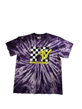 MTV Music Television Pink and Purple Tie Dye Checkered Logo Graphic T-Shirt